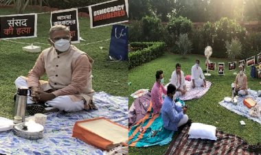 तकिया, बिस्तर लगाकर 8 सांसद करते रहे धरना, डिप्टी चेयरमैन हरिवंश ने पिलाई सुबह की चाय